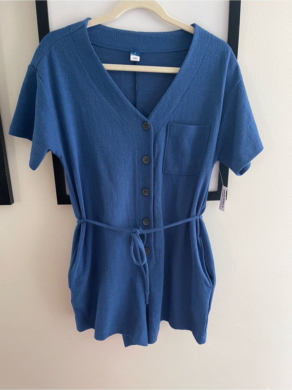 Old Navy Blue V-Neck Ribbed Romper Button down